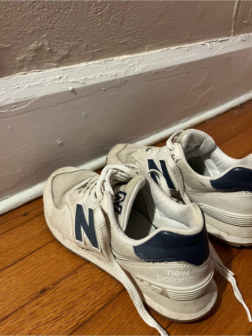 New Balance White and Navy Classic Sneakers